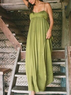 Olive Green Spaghetti-Strap Maxi Dress